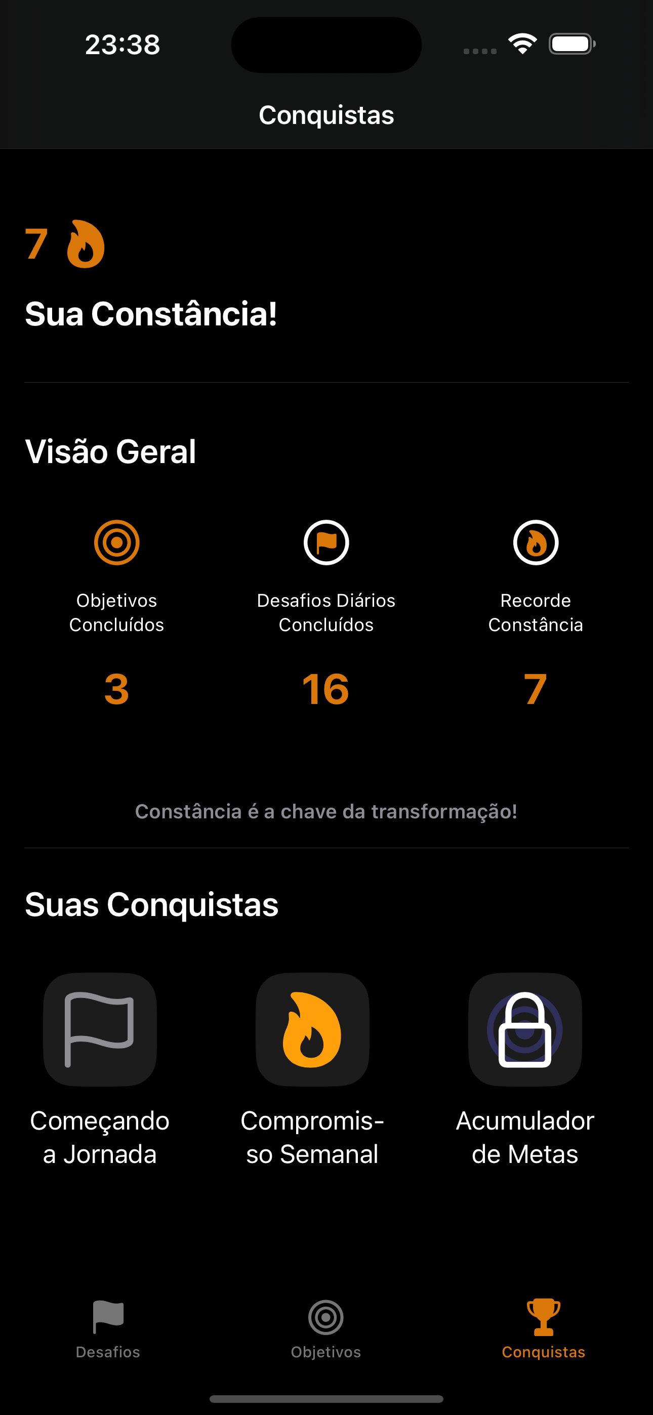 Tela de Conquistas do EverUp