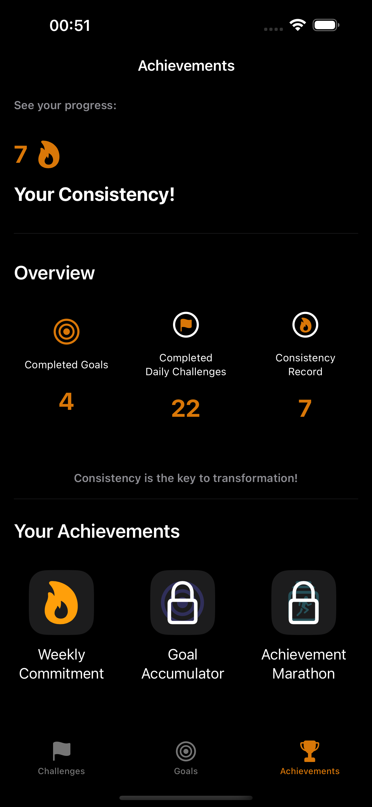 EverUp Achievements Screen